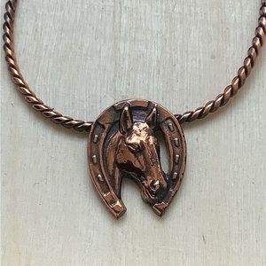 Vintage copper horse & horseshoe unisex pendant necklace
